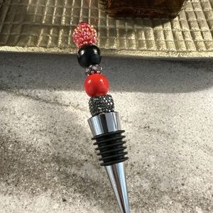 Custom Beaded Wine Bottle Stopper Red & black bling